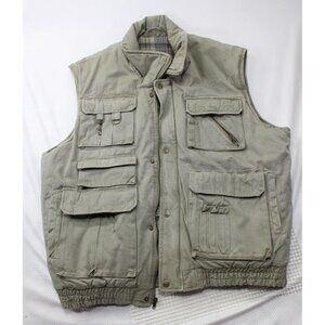 Saugatuck Mens Khaki Utility Vest XL Cotton & Polyester Blend Multiple Pockets M